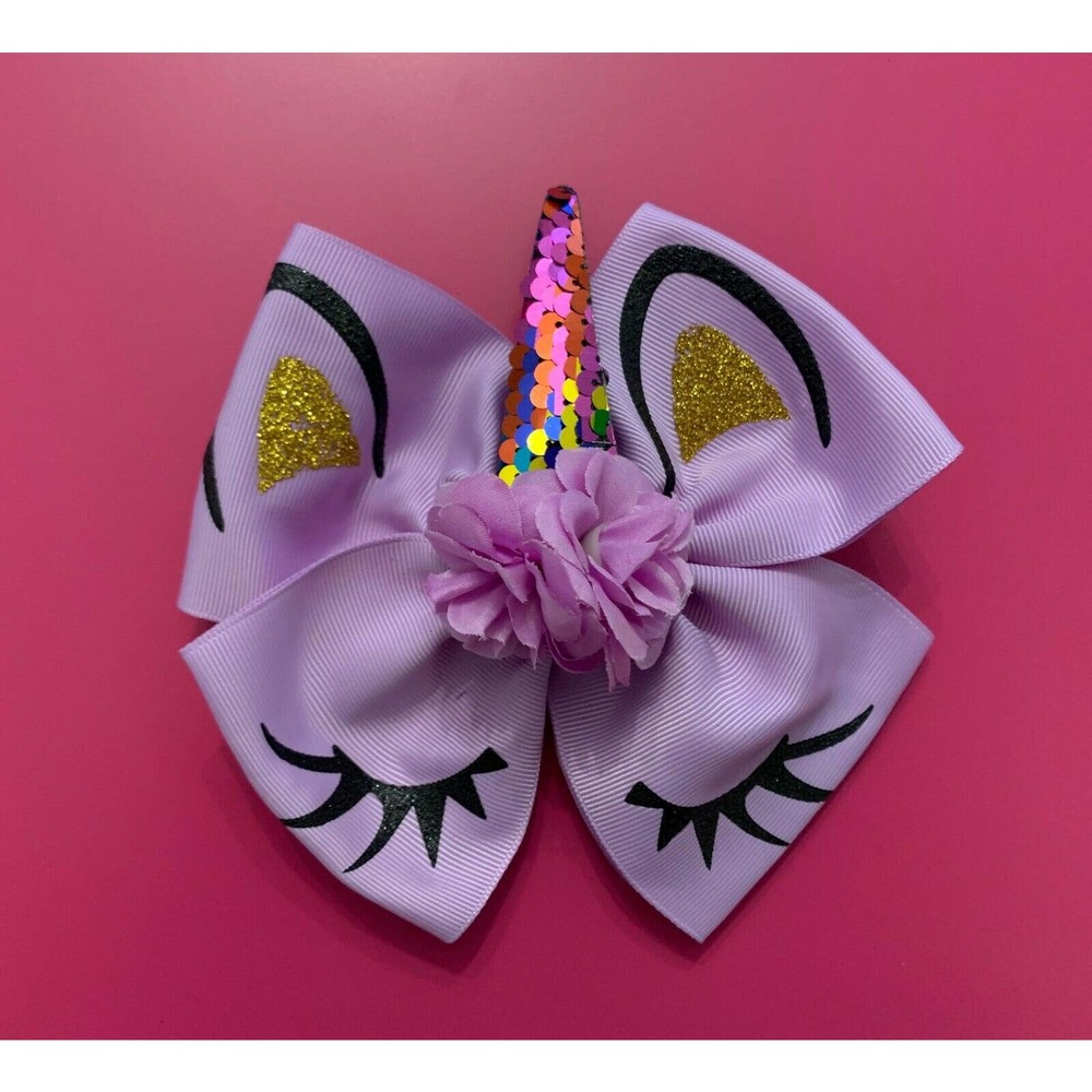 Purple pink Unicorn Bow 6 inches